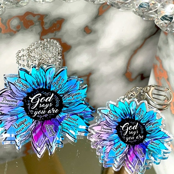 4pc Turquoise GOD SAYS YOU ARE bundle with pendant, keychain, glass and pouch - Picture 5 of 6